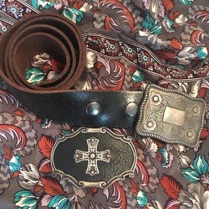90s Leather Belt w/2 Buckles