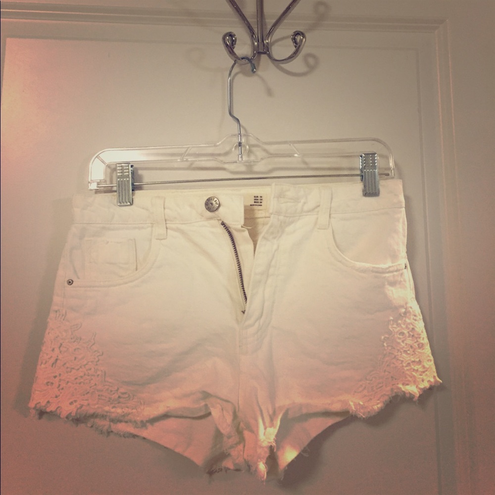 High waisted white denim shorts