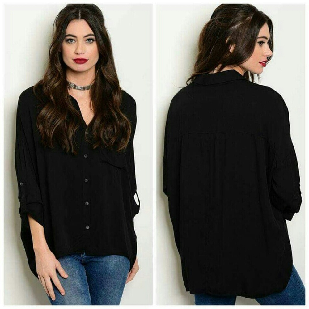 Black button down high low