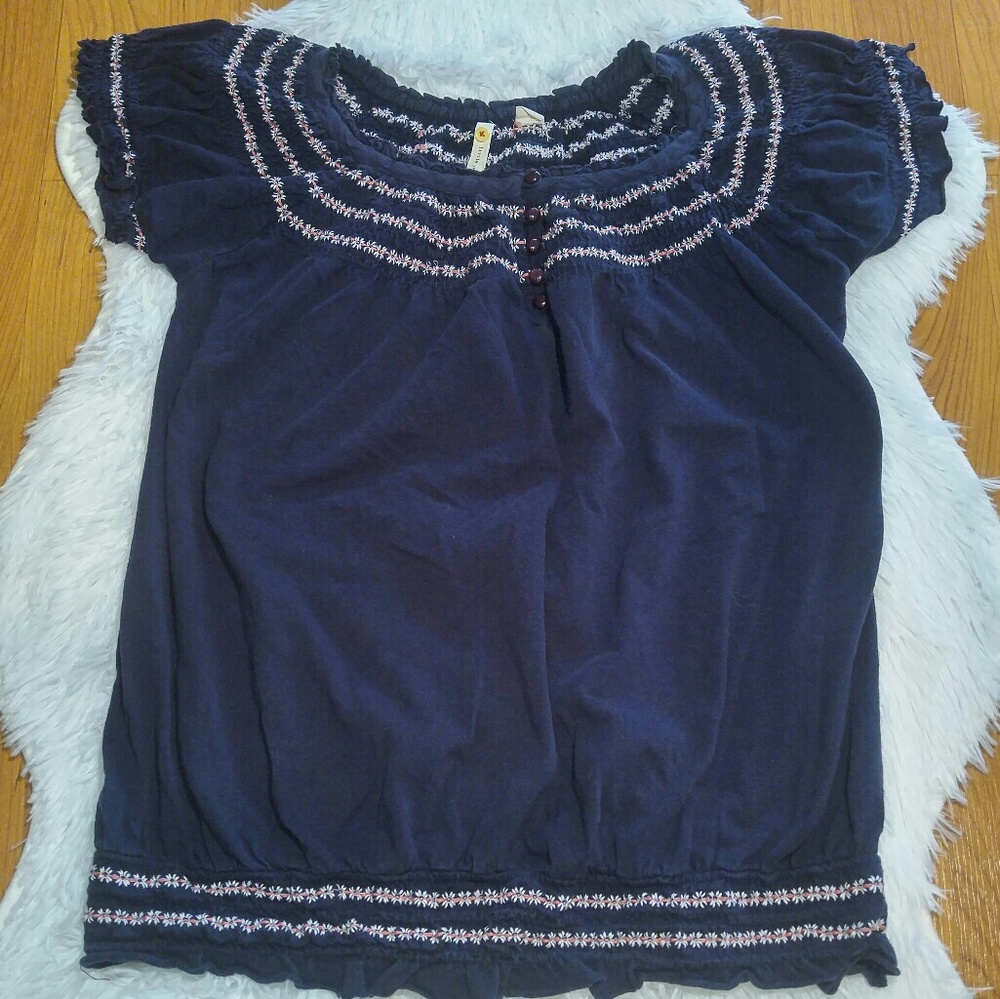 Little Yellow Button Anthro Embroidered Top