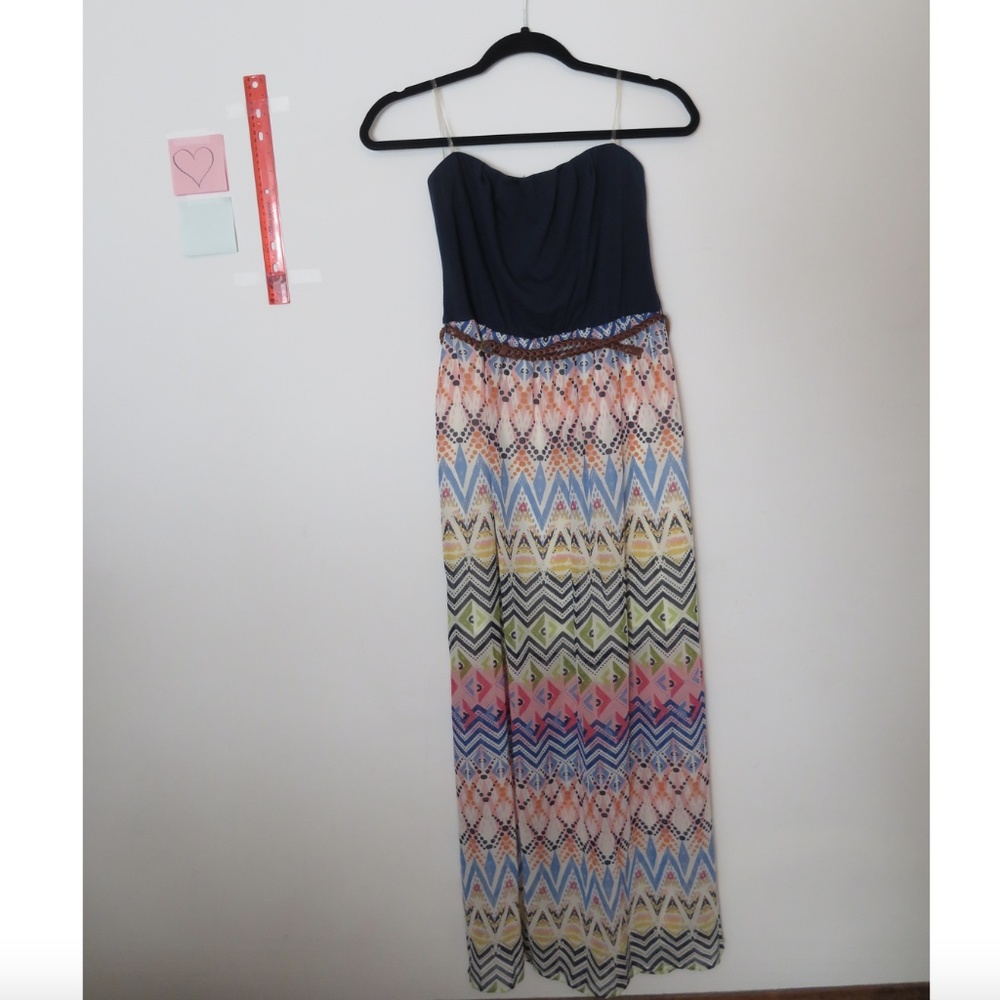 Multicolor Strapless Maxi Dress