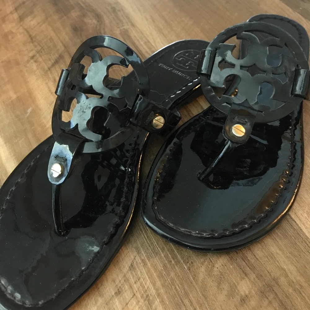 Black TORY BURCH patten leather sandals