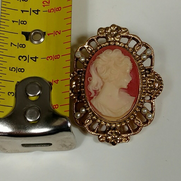 Vintage Gold Tone Cameo Portrait Pearl Brooch Pin Circa  Vintage cameo brooch with tiny pearls