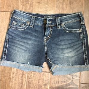 Silver denim shorts