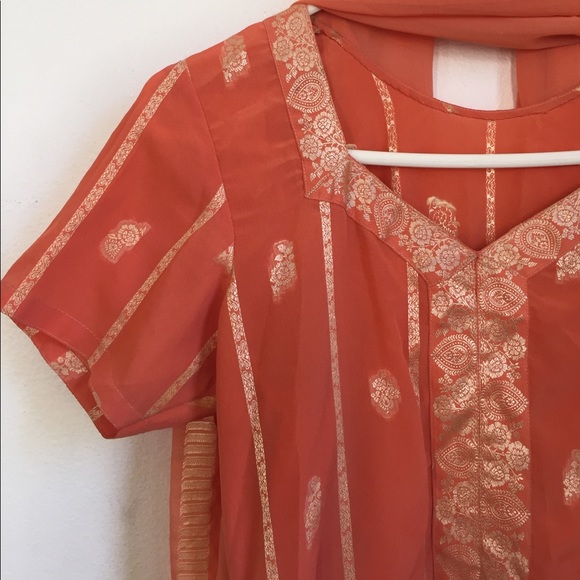 Peach Indian Kurta pajama - Picture 2 of 5
