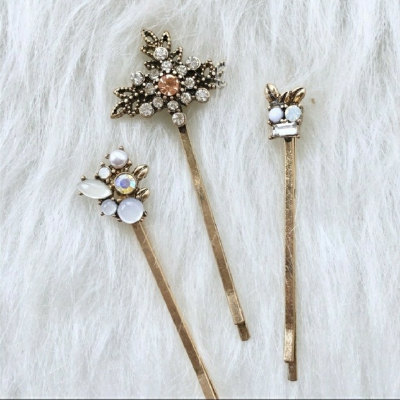 Last pack! Antiqued gold rhinestone hair pins - Picture 3 of 5
