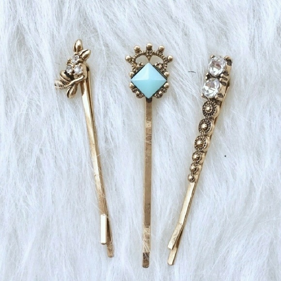Last pack! Antiqued gold rhinestone hair pins - Picture 4 of 5