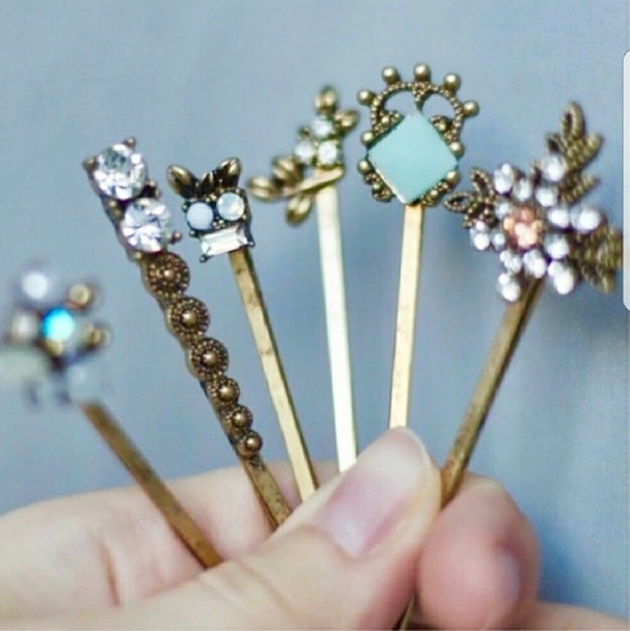 Last pack! Antiqued gold rhinestone hair pins - Picture 5 of 5