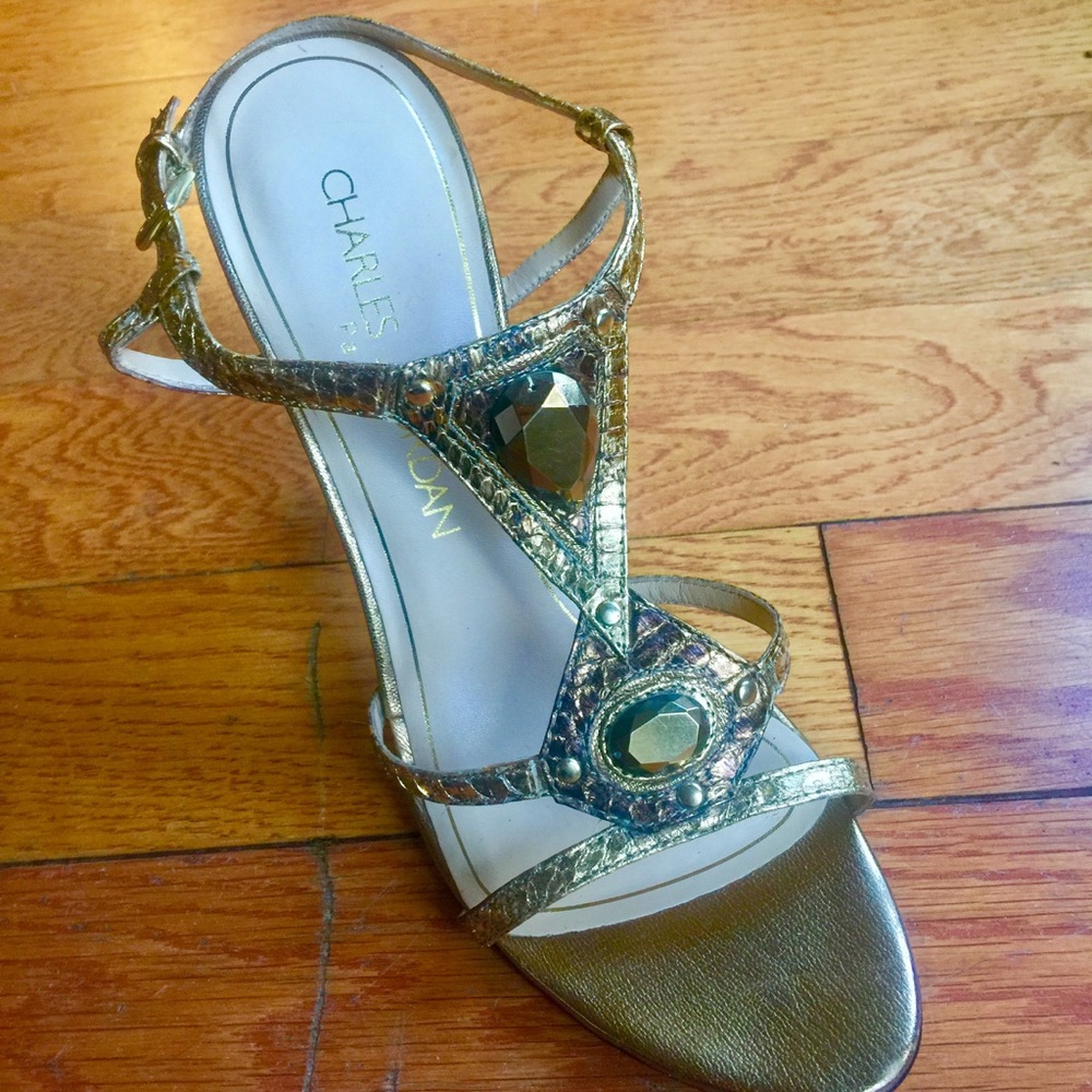 Charles Jourdan gold jeweled  heels