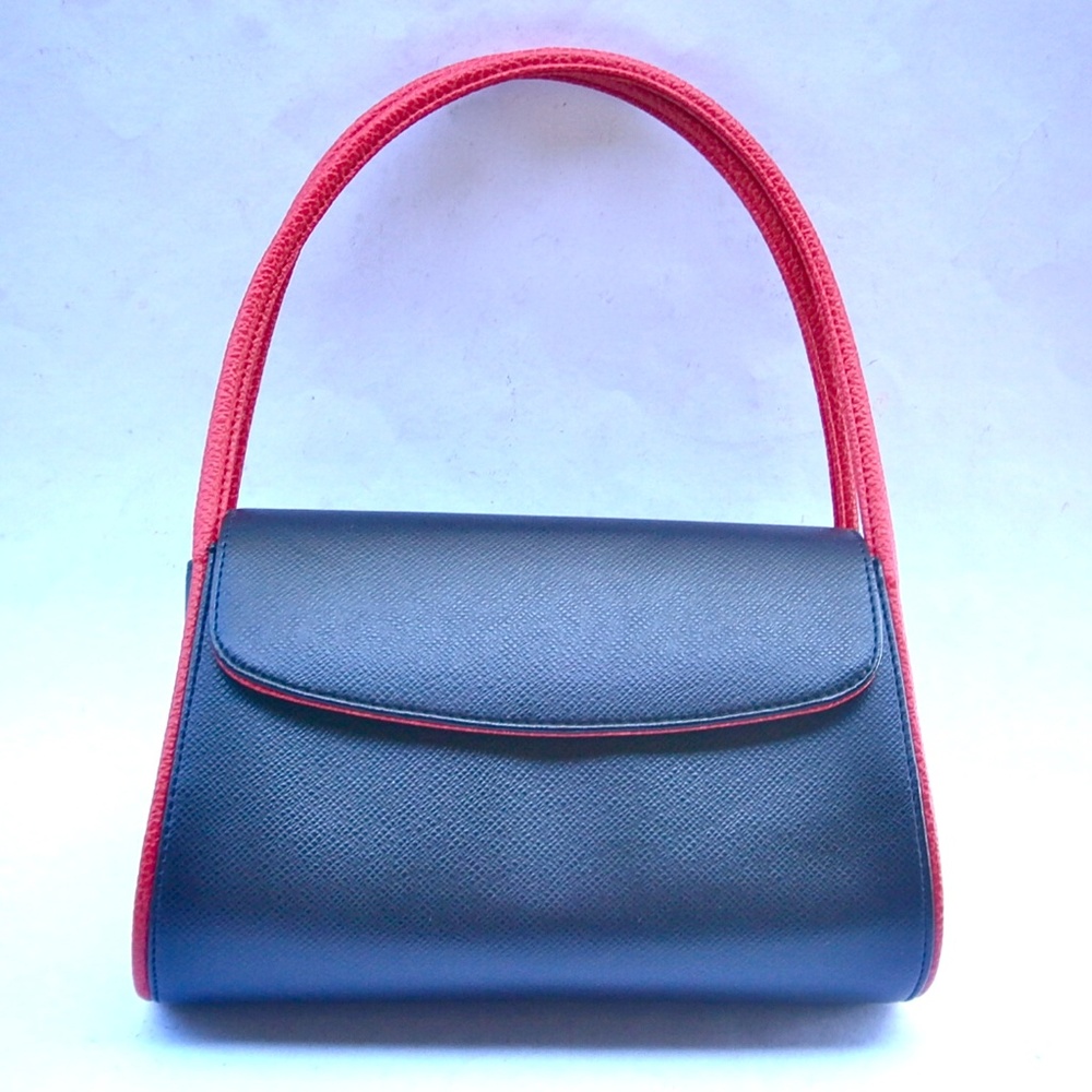 Black Faux Leather Handbag Red Pink Detachable Sho