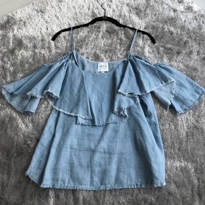Cold shoulder chambray tank