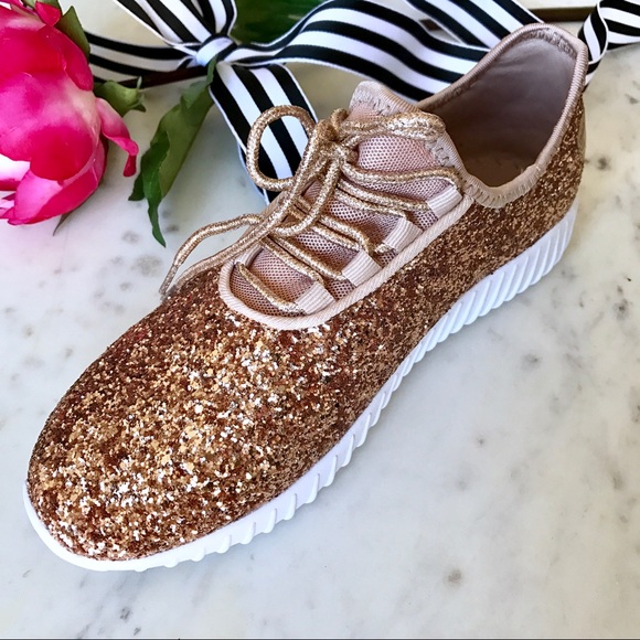 🚨LOWEST🚨Rose Gold Glitter Slip On Sneakers - Picture 3 of 8