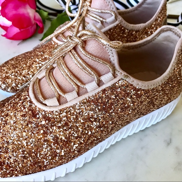 🚨LOWEST🚨Rose Gold Glitter Slip On Sneakers - Picture 2 of 8