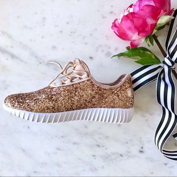 🚨LOWEST🚨Rose Gold Glitter Slip On Sneakers - Picture 4 of 8