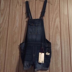 Denim overall shorts