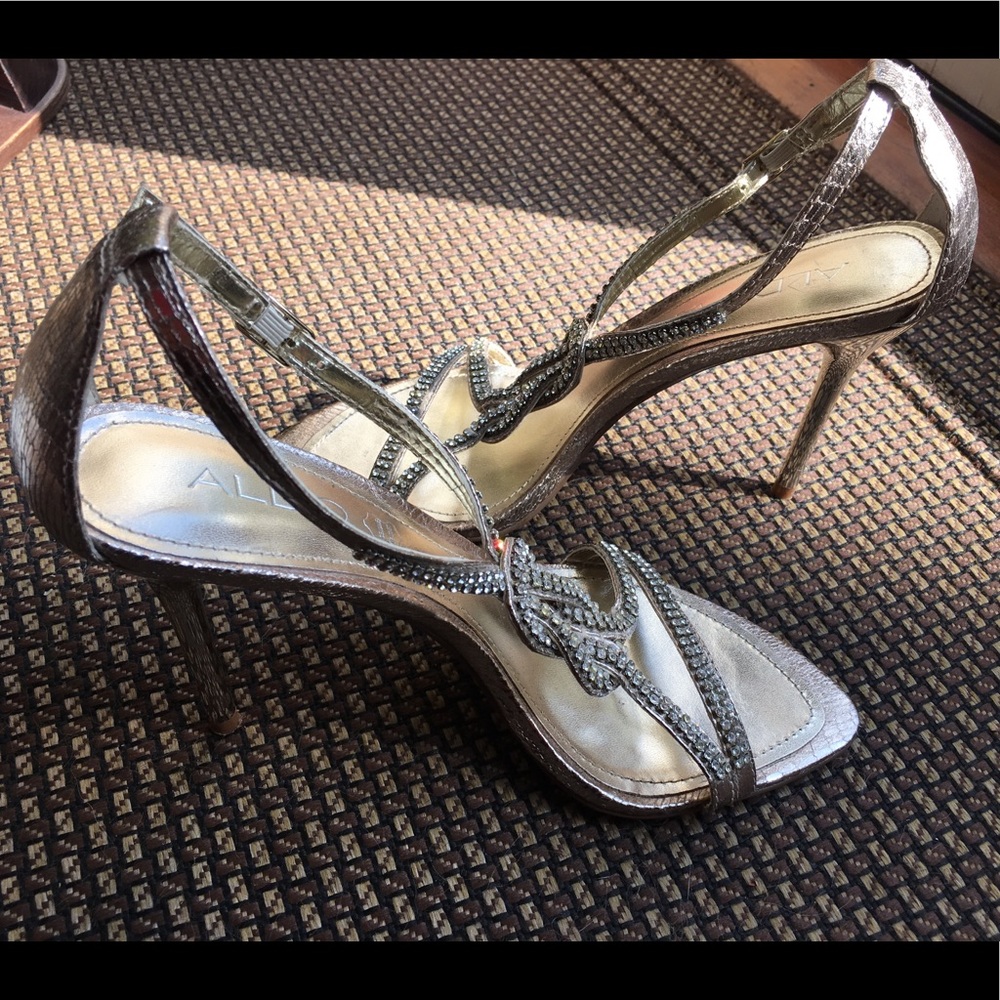 Aldo gold stiletto sandals with “diamond” bling