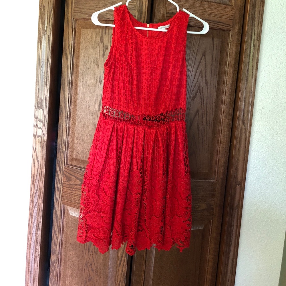 Red lace , see through middle dress