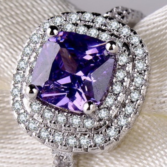 2ct Purple Diamonique 6mm CZ Sterling Silver Ring - Picture 6 of 6