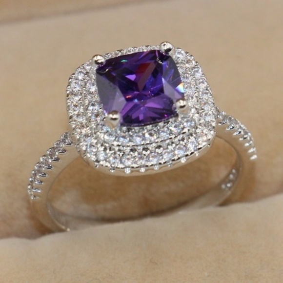 2ct Purple Diamonique 6mm CZ Sterling Silver Ring - Picture 5 of 6