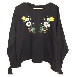 ZARA top with floral stitching