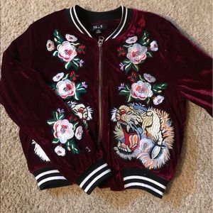 Red velvet bomber jacket