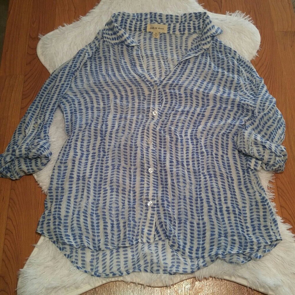 Cloth & Stone Roll Sleeve Button Down High Low Top