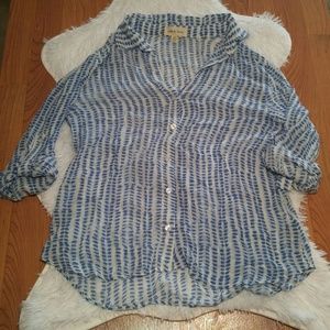 Cloth & Stone Roll Sleeve Button Down High Low Top