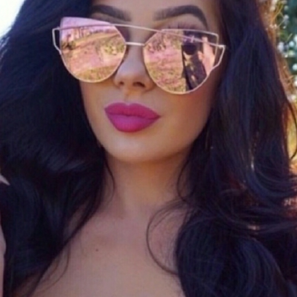 🍭5/$25 Rose Gold Mirrored Cat Eye Sunglasses - Picture 6 of 8