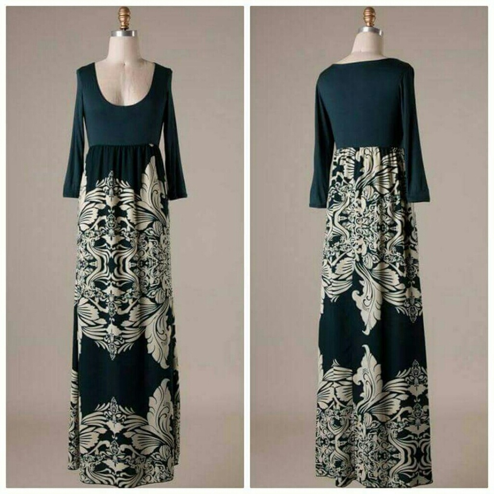 Hunter green baroque woven maxi