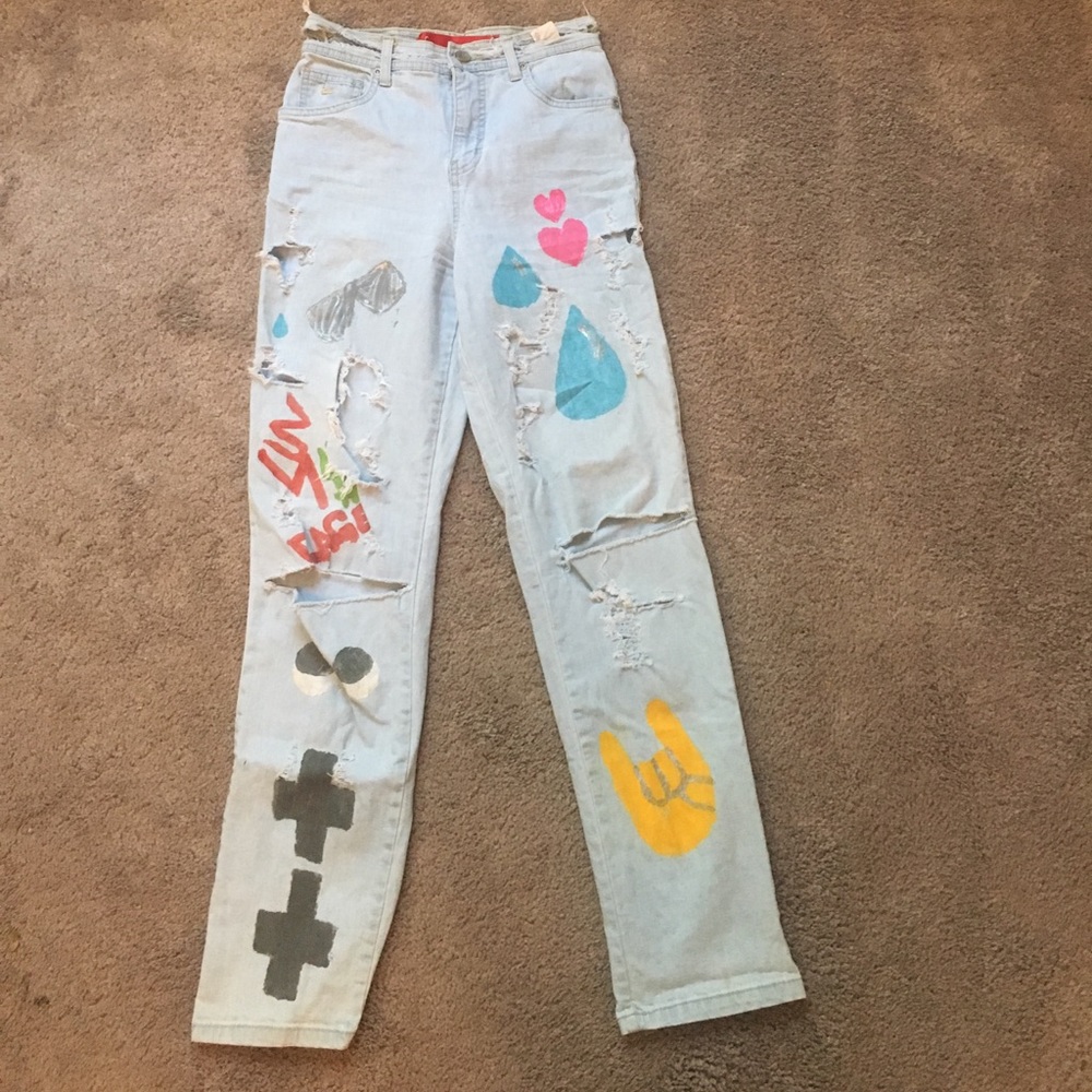 High Waisted Rock And Roll Distressed Jeans