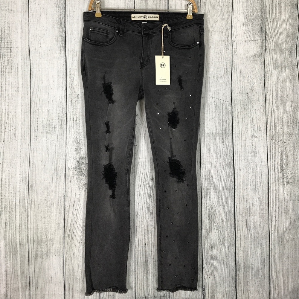 Studded Ripped Jeans with Raw Hems - Picture 3 of 8