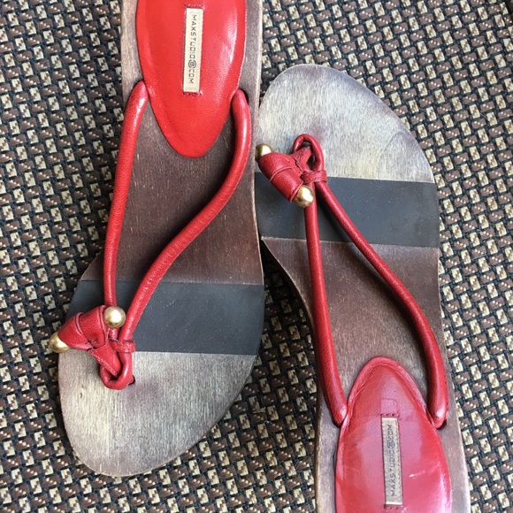 Maxstudio thong sandals with kitten heels red gold - Picture 2 of 4