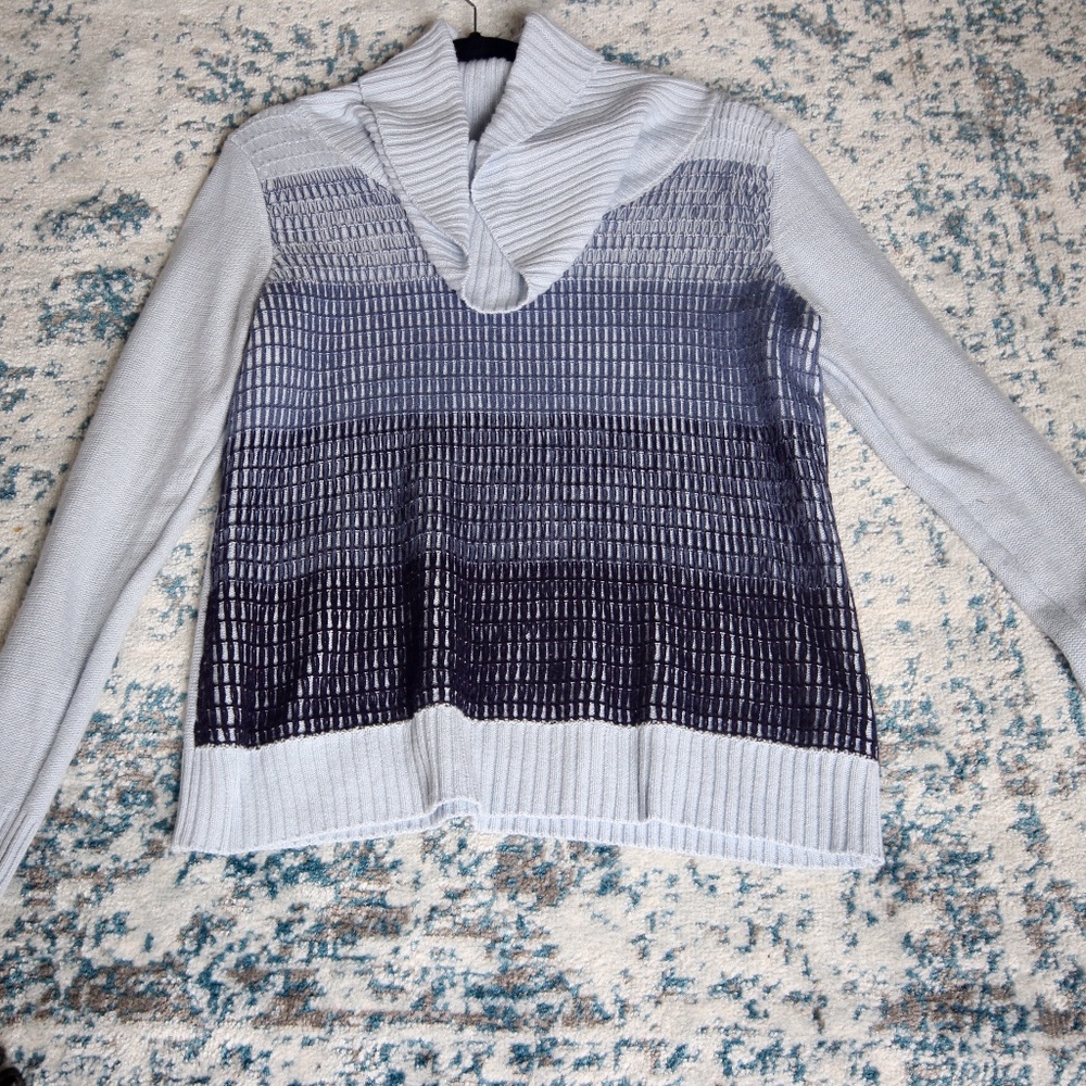 New York & Company Blue Ombre Cowl Neck Sweater