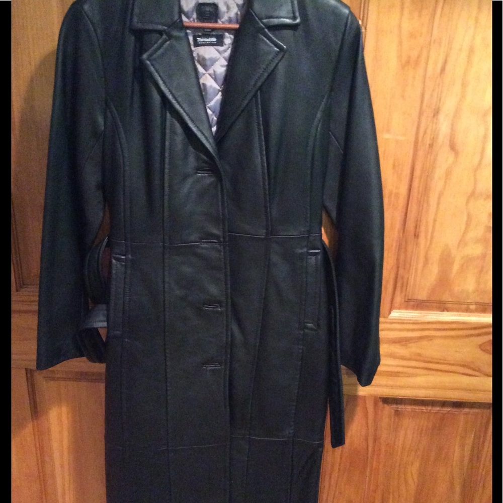 Long leather coat, black