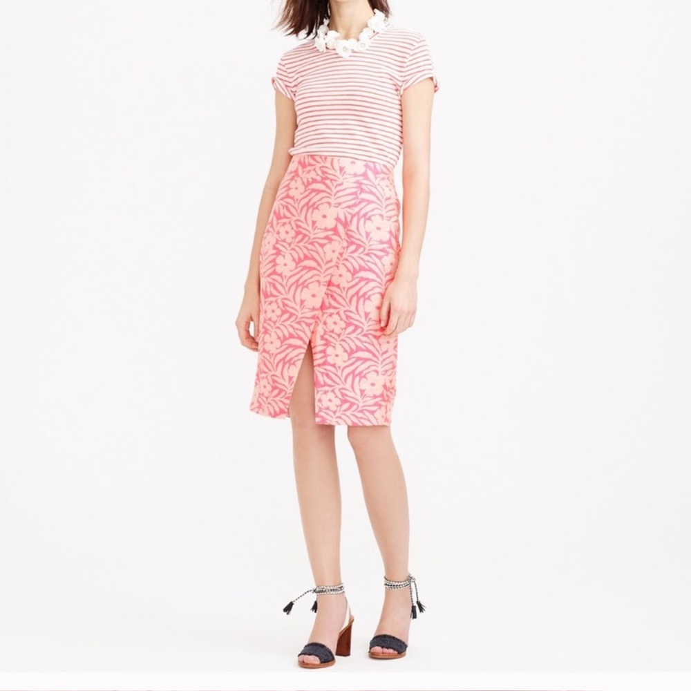 J. Crew pencil skirt/neon pink plumeria jacquard 4