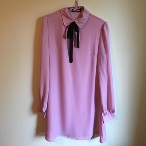 Asos collared pink dress with front tie