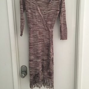 Fringe detail wrap sweater dress