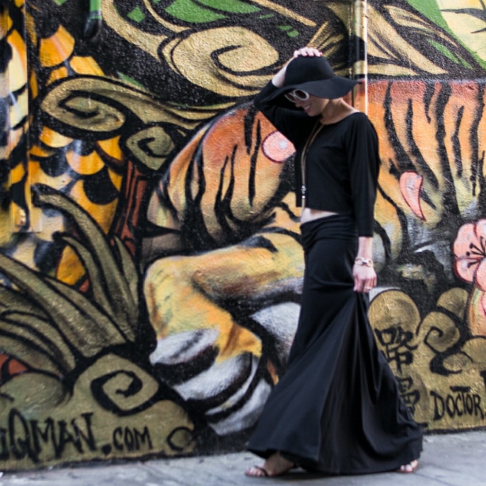 Black Drape Front Maxi Skirt