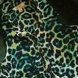 Decree leopard sheer sleeveless button-dwn top