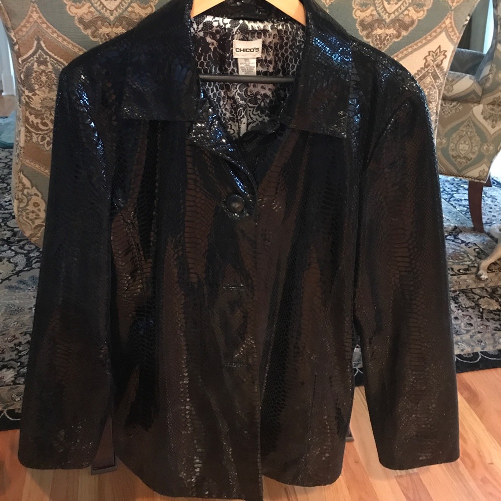 Chico’s Black Jacket, Genuine Leather, Size: 3