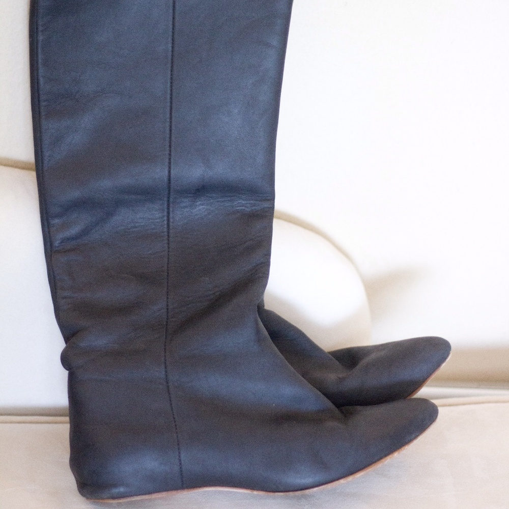 Black Leather Calf Boots