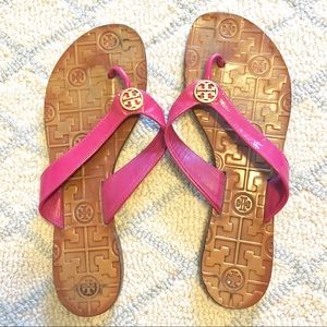 Tory Burch Thora Thong in Fuschia. Heavily Worn.