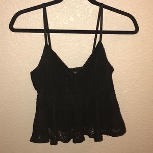 Top Shop Black lace peplum tank.