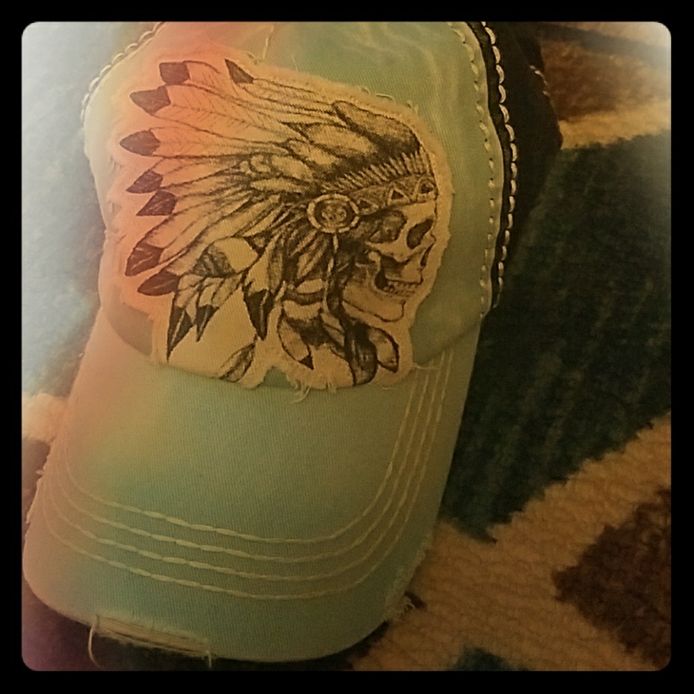 Indian skull hat cap blue new cool