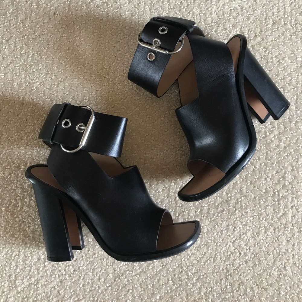 Celine black leather ankle wrap heels size 37.5