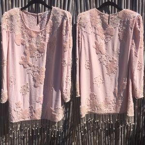 80s Does 20s Pink Beaded Shift Dress