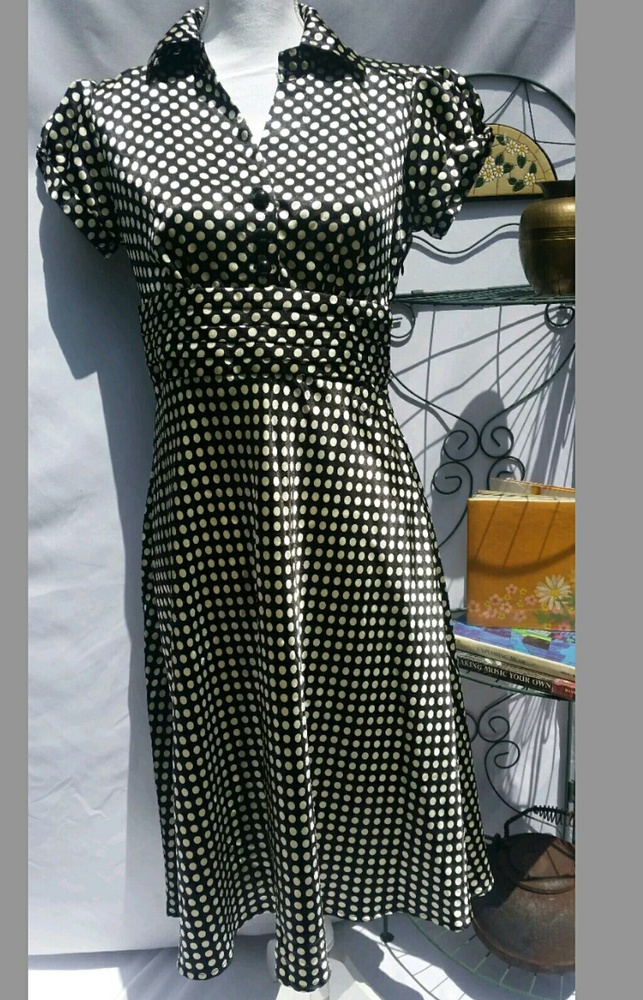 RB Collection New York 6 Dress Black & Ivory Polka