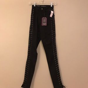 Black lace up jeans