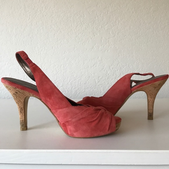 Miss Spana - Coral Suede Peep Toe Slingback Heels - Picture 3 of 4