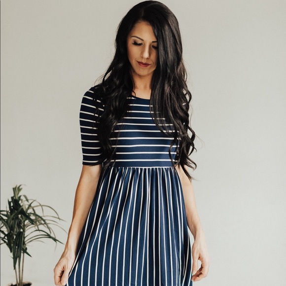 Striped Midi Dress with Pockets - Navy/Ivory - Picture 4 of 7